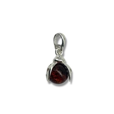 Sterling Silver Cognac Amber Ladybird Pendant