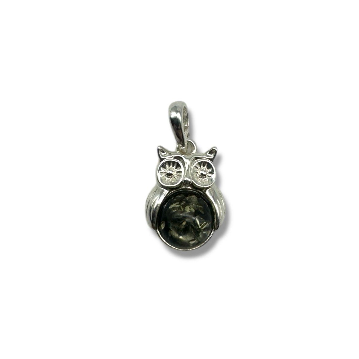 Sterling Silver Green Amber Owl Pendant