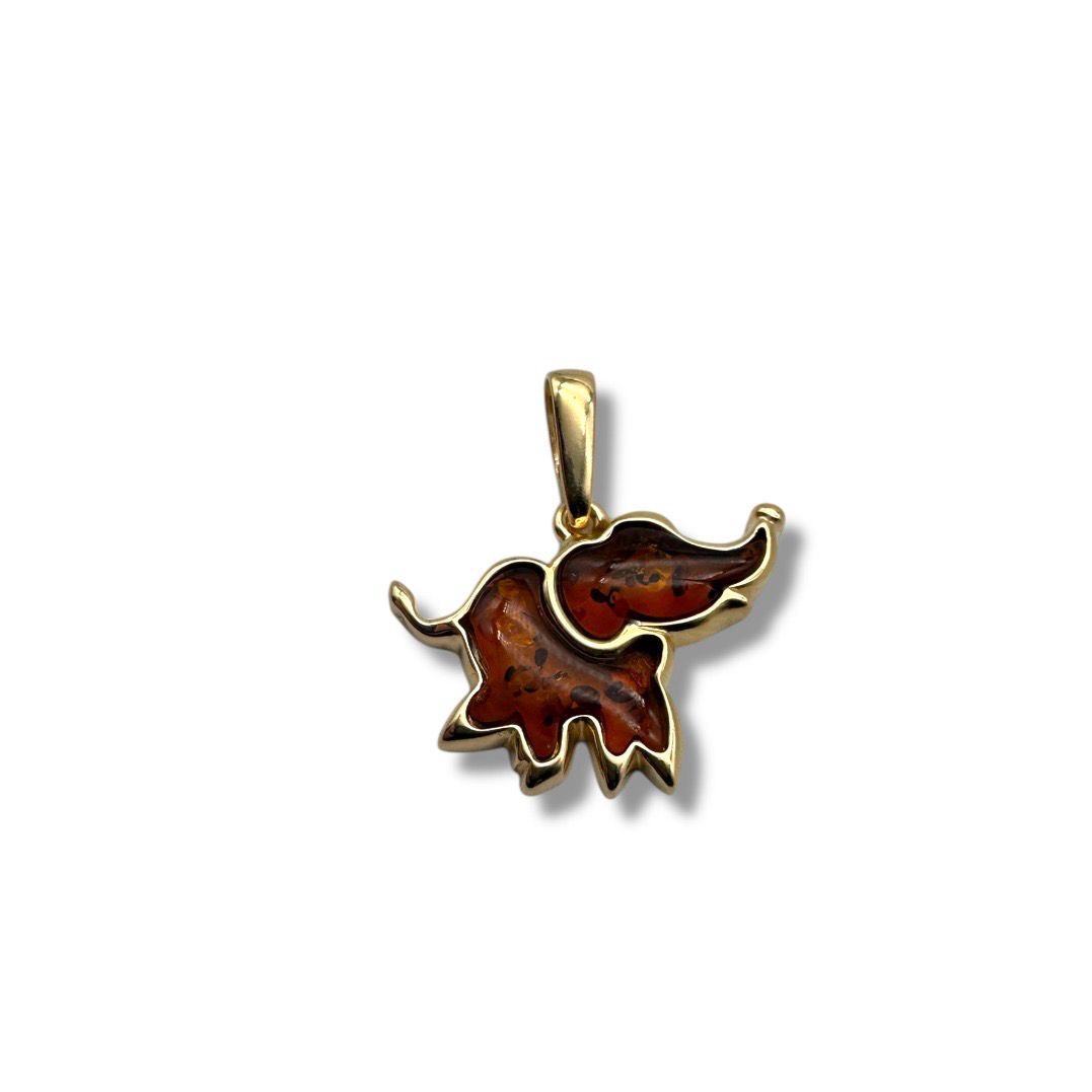 Gold Coated Sterling Silver Cognac Baltic Amber Elephant Pendant