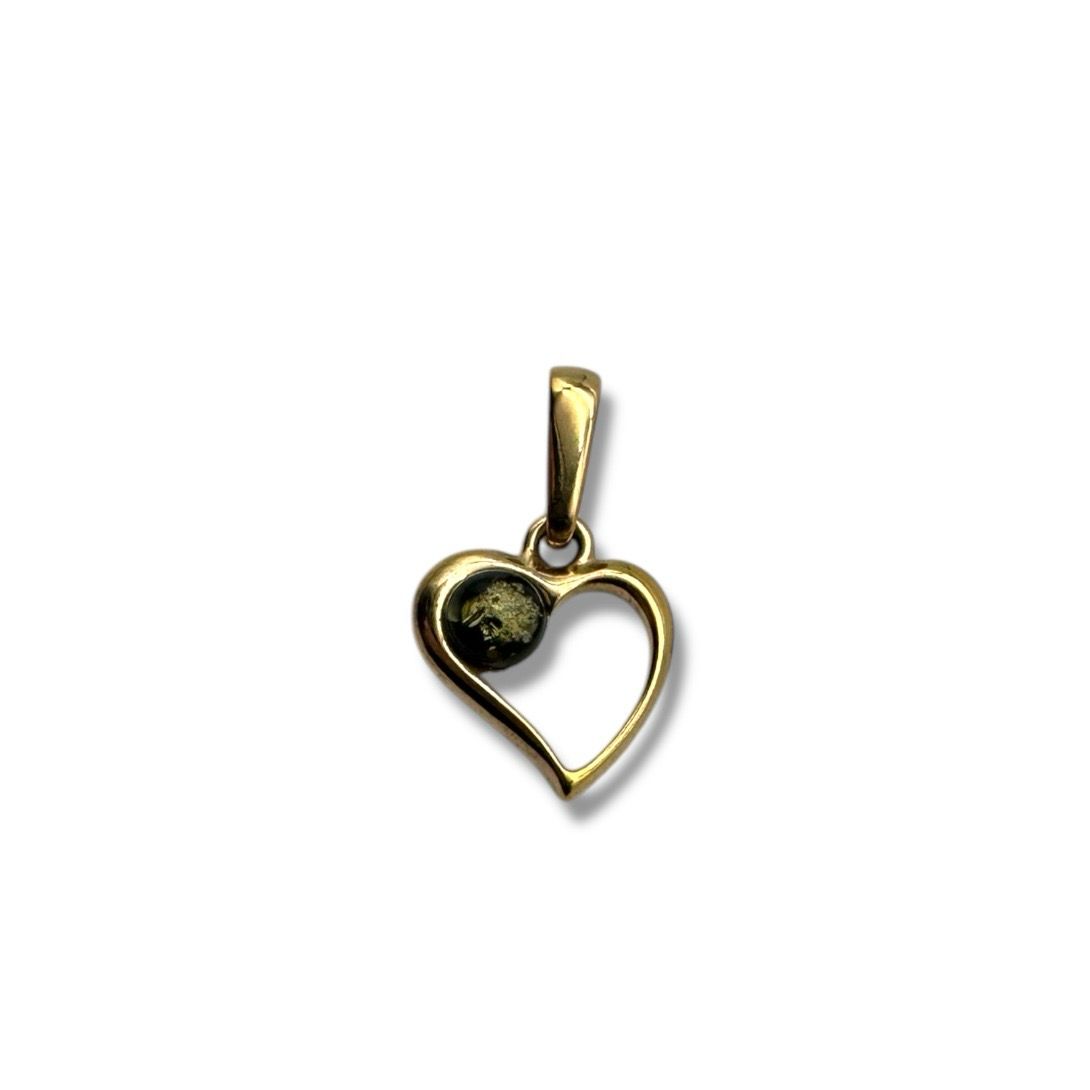 Gold Coated Sterling Silver Green Baltic Amber Heart Pendant