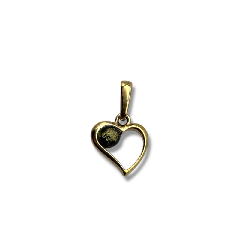 Gold Coated Sterling Silver Green Baltic Amber Heart Pendant