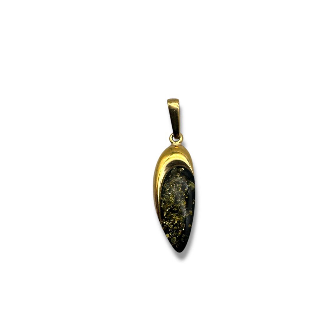 Gold Coated Sterling Silver Green Baltic Amber Pendant