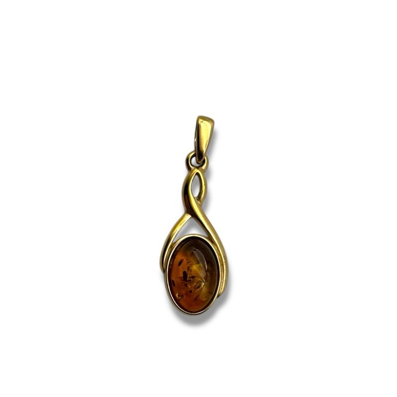 Gold Coated Sterling Silver Cognac Baltic Amber Pendant