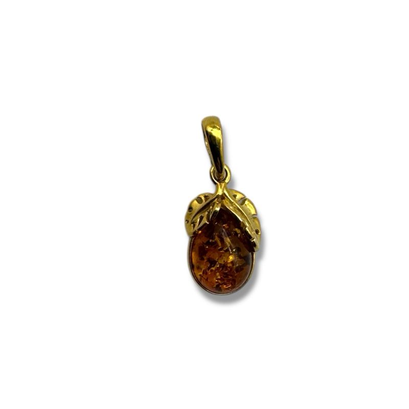 Gold Coated Sterling Silver Cognac Baltic Amber Pendant