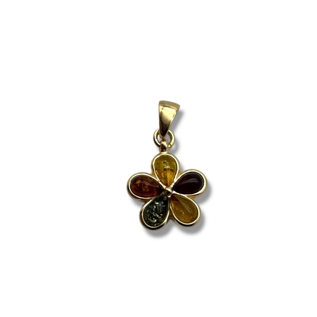 Gold Coated Sterling Silver Multicolour Flower Amber Pendant