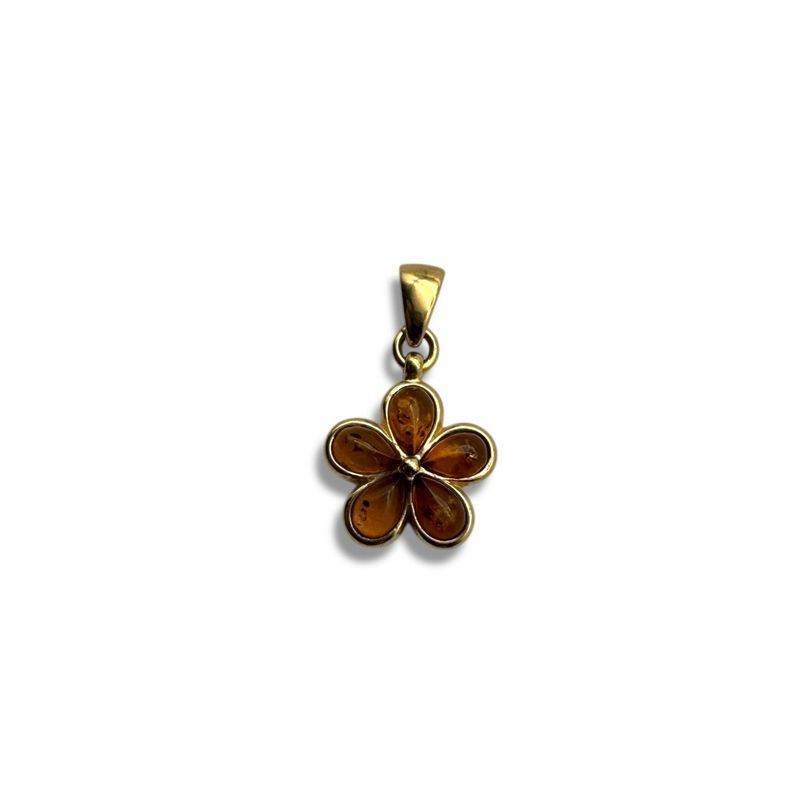Gold Coated Sterling Silver Cognac Baltic Amber Pendant