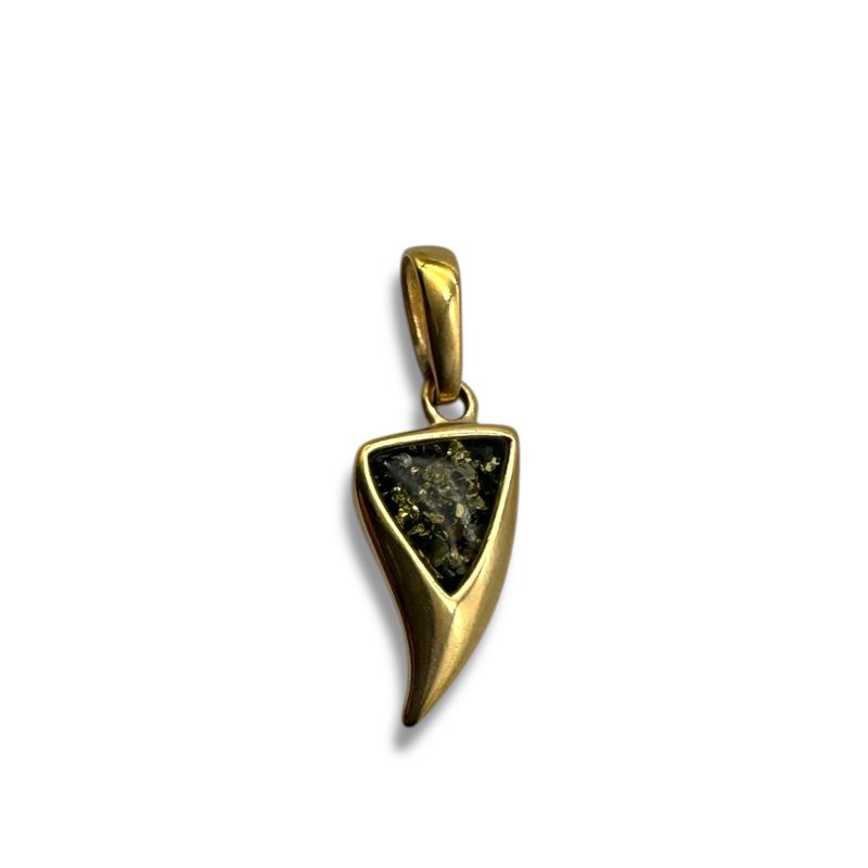 Gold Coated Sterling Silver Green Baltic Amber Pendant