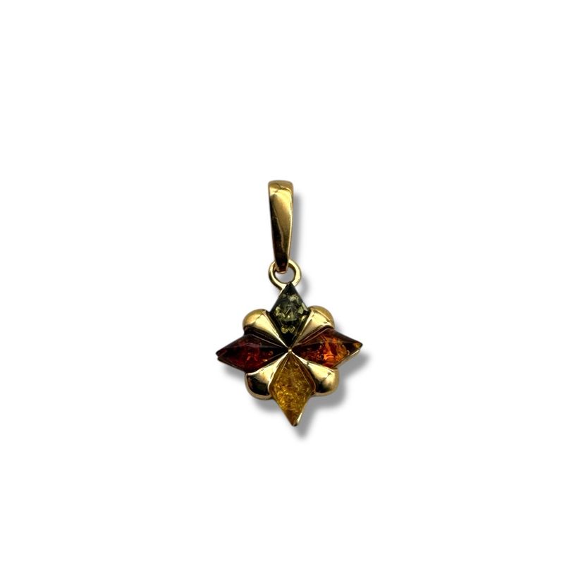Gold Coated Sterling Silver Multicoloured Baltic Amber Pendant