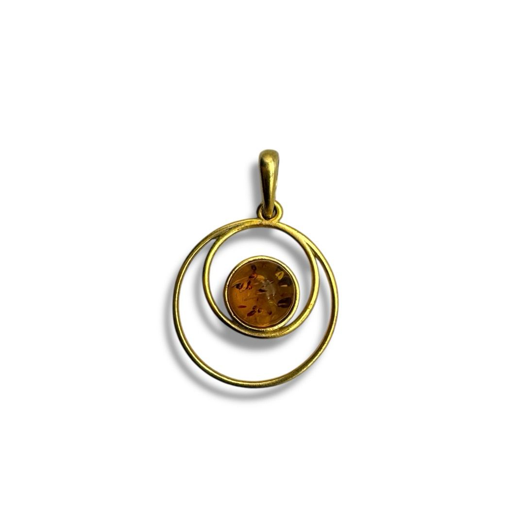 Gold Coated Sterling Silver Cognac Baltic Amber Pendant