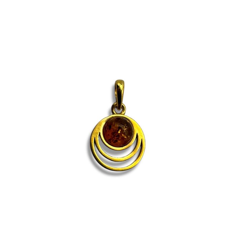 Gold Coated Sterling Silver Cognac Baltic Amber Pendant