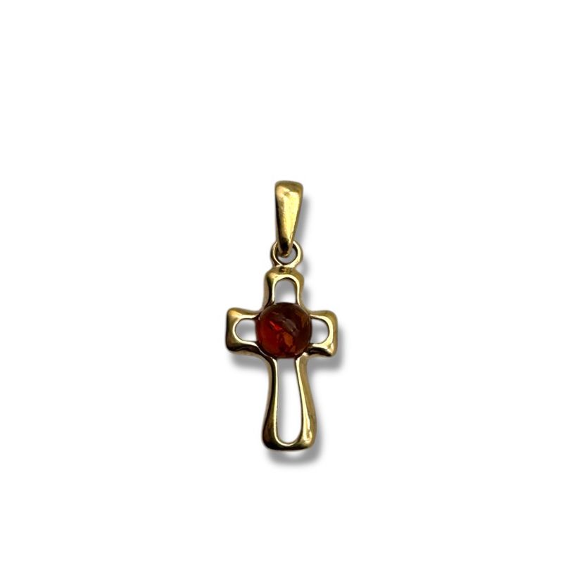 Gold Coated Sterling Silver Cognac Baltic Amber Pendant