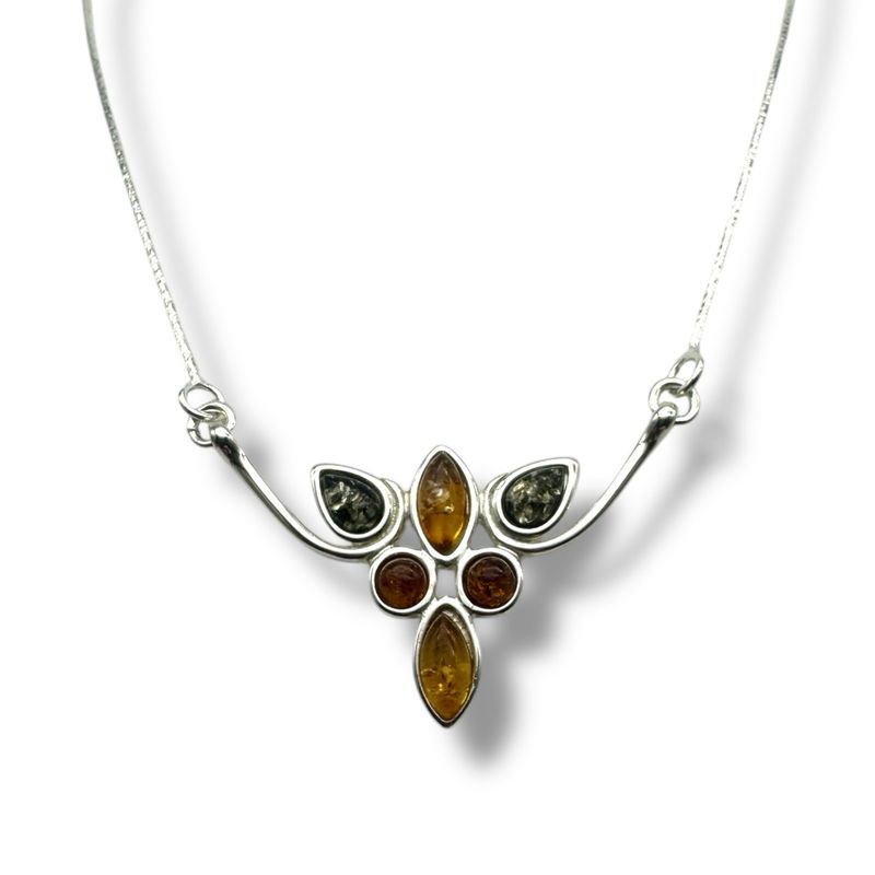 Sterling Silver Multicolour Amber Necklace