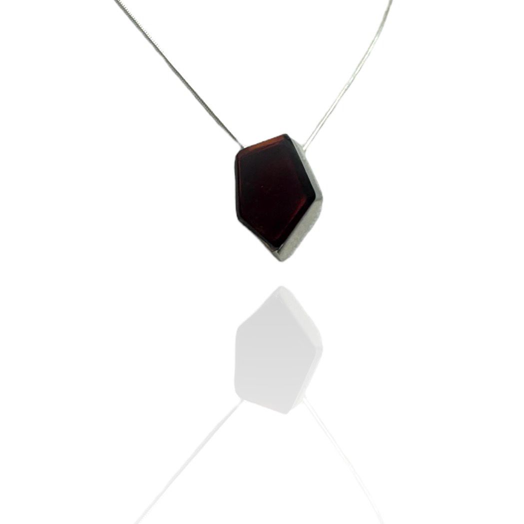 Sterling Silver Cherry  Amber Necklace