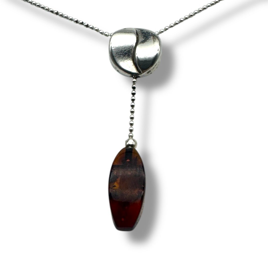 Sterling Silver Cherry Amber Necklace