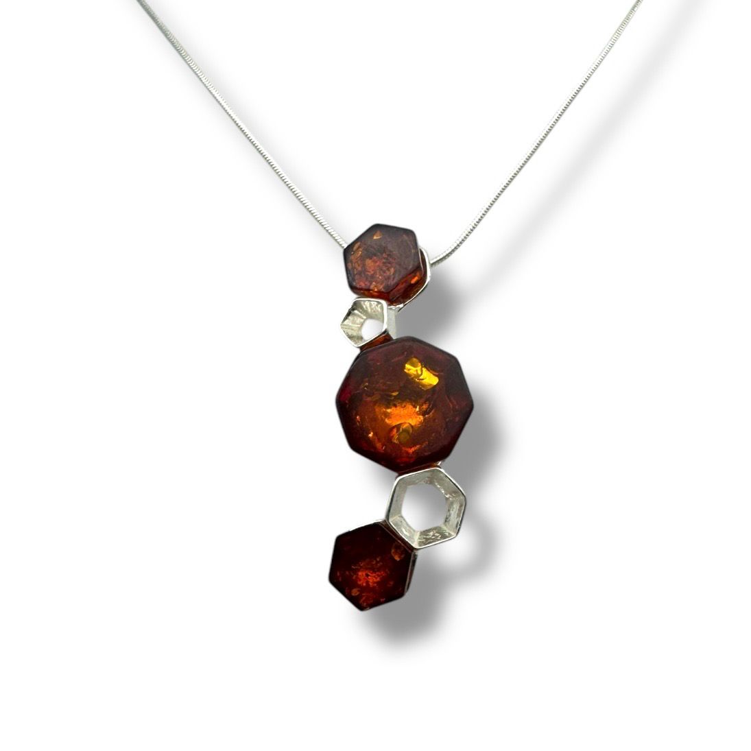 Sterling Silver Cognac Amber Necklace