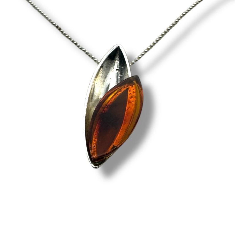 Sterling Silver Cognac Amber Necklace