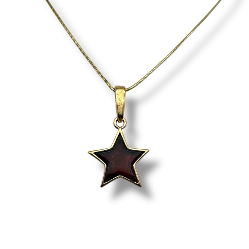 Gold Coated Sterling Silver Cherry Baltic Amber Star Pendant