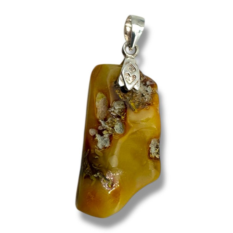 Raw Baltic Amber Rock Sterling Silver Pendant