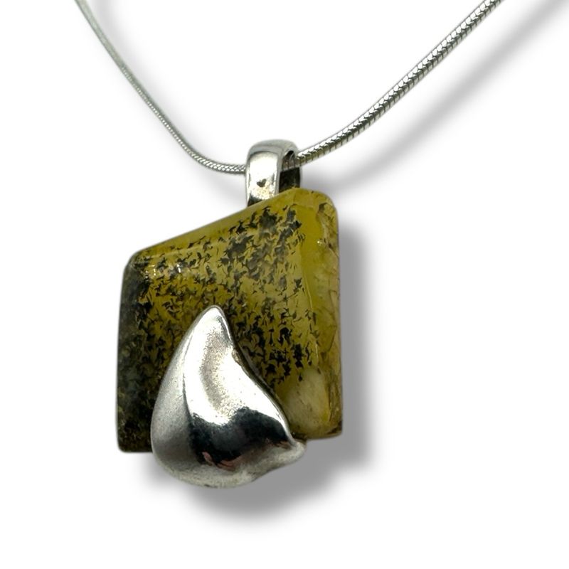 Raw Baltic Amber Rock Sterling Silver Pendant