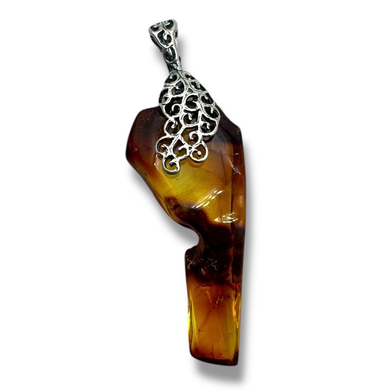 Raw Baltic Amber Rock Sterling Silver Pendant