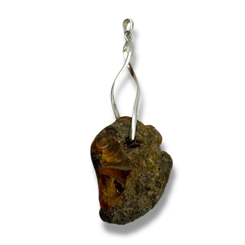 Raw Baltic Amber Rock Sterling Silver Pendant