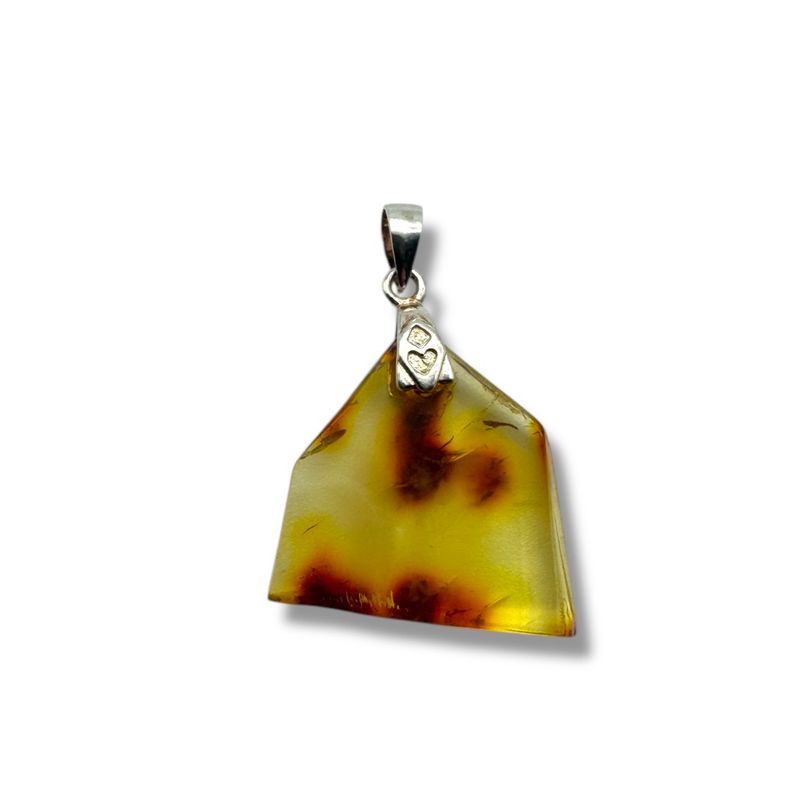 Raw Baltic Amber Rock Sterling Silver Pendant