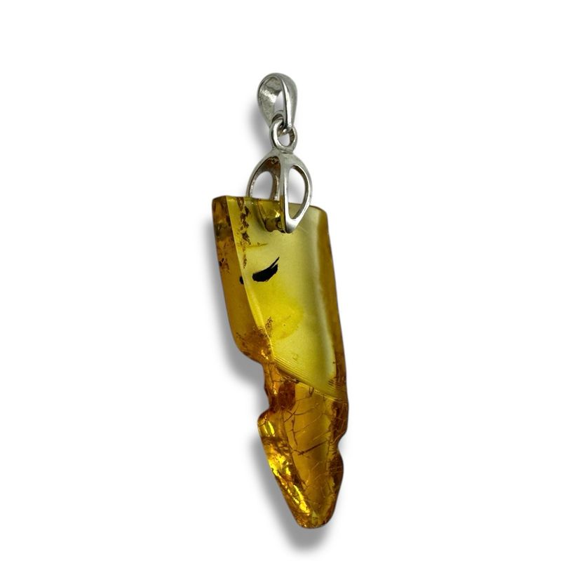Raw Baltic Amber Rock Sterling Silver Pendant