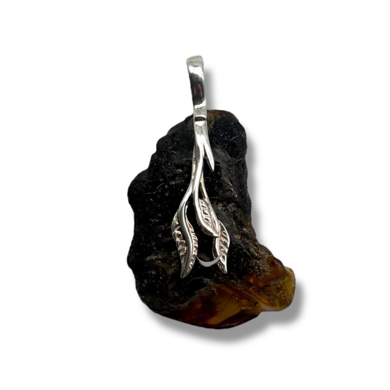 Raw Baltic Amber Rock Sterling Silver Pendant