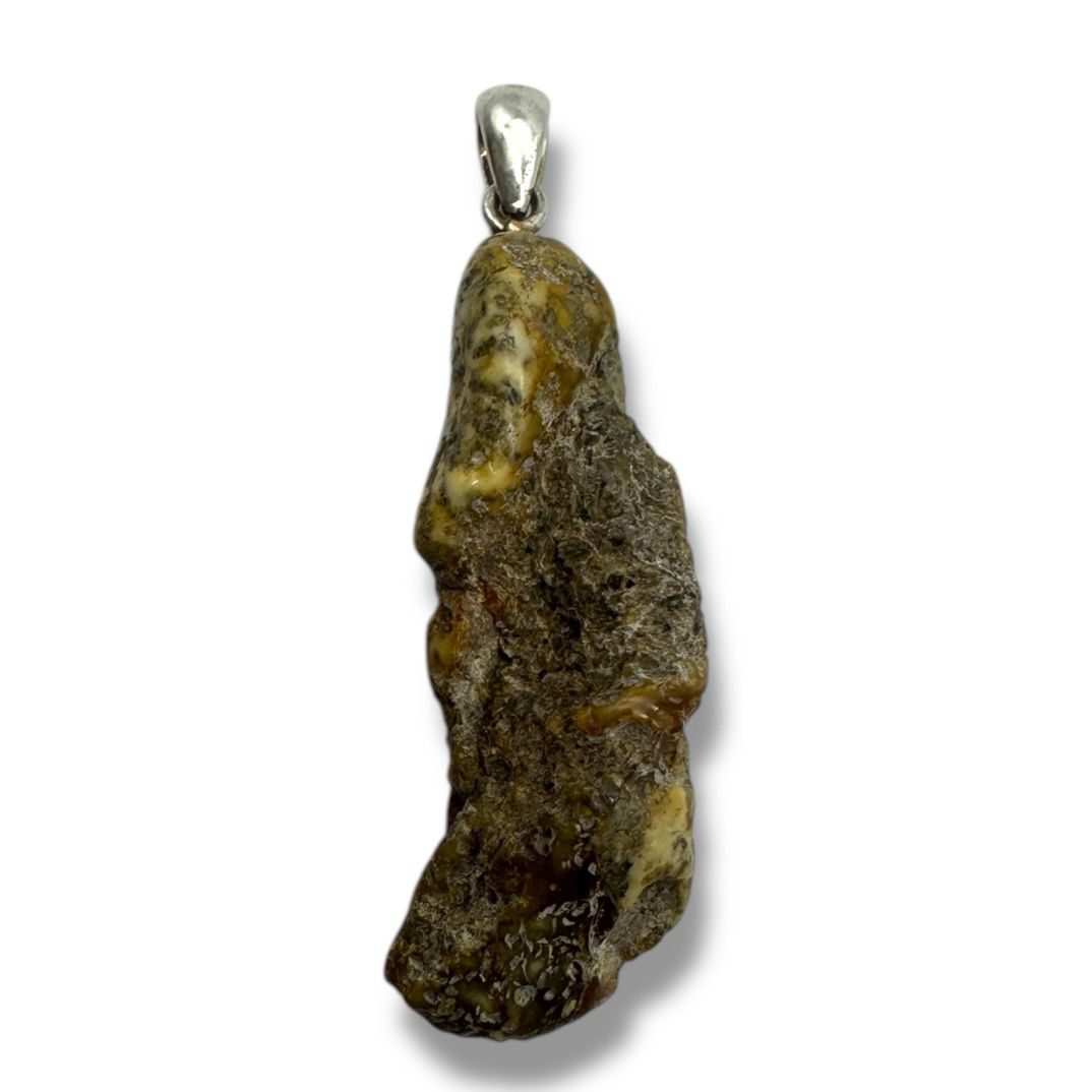 Raw Baltic Amber Rock Sterling Silver Pendant