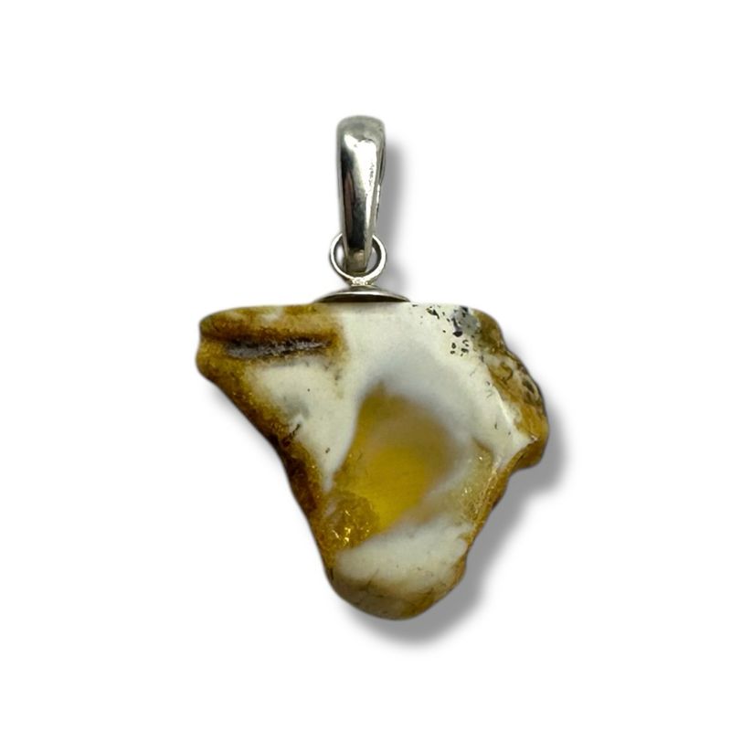 Raw Baltic Amber Rock Sterling Silver Pendant