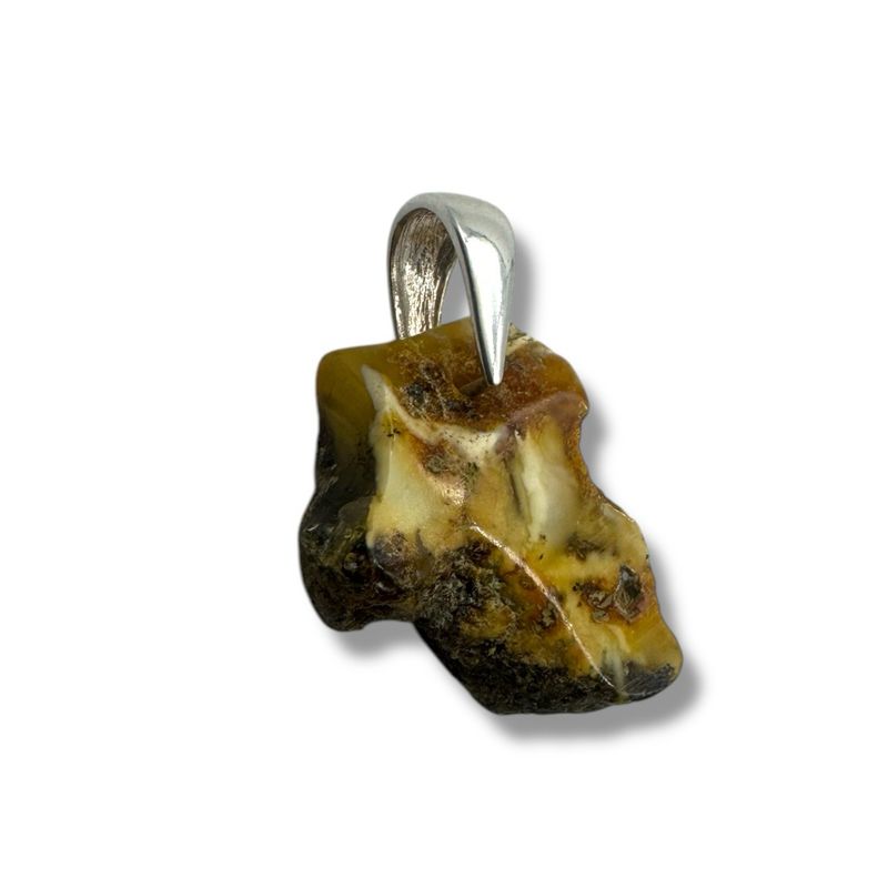Raw Baltic Amber Rock Sterling Silver Pendant