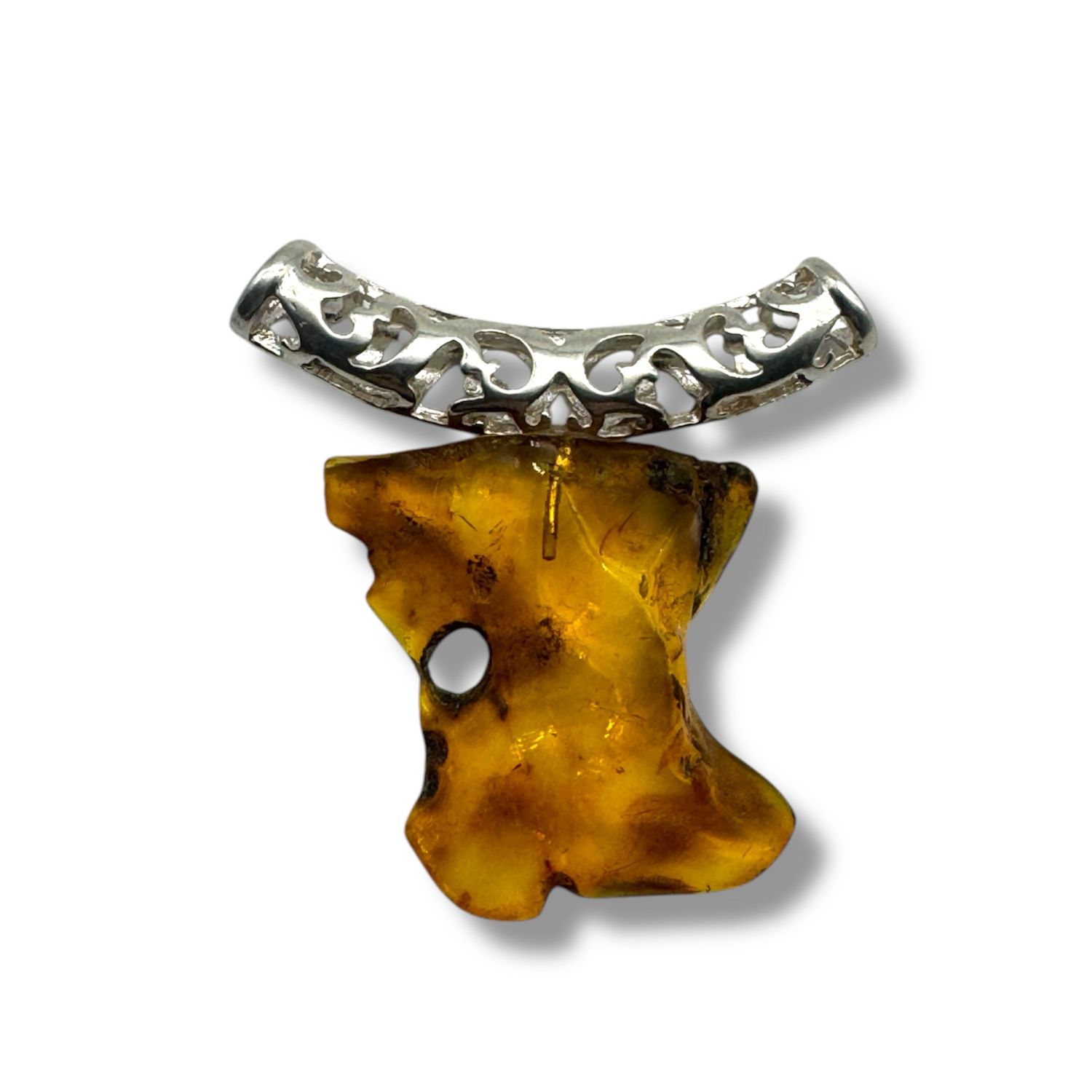 Raw Baltic Amber Rock Sterling Silver Pendant