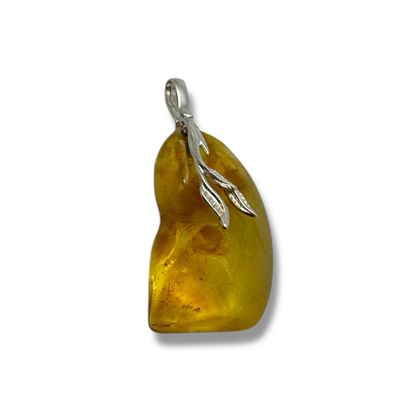 Raw Baltic Amber Rock Sterling Silver Pendant