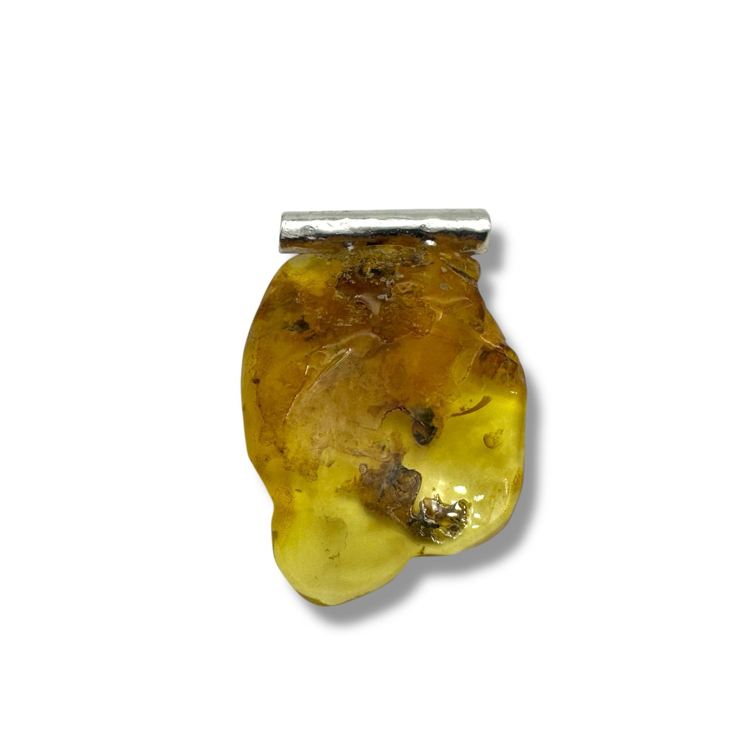 Raw Baltic Amber Rock Sterling Silver Pendant