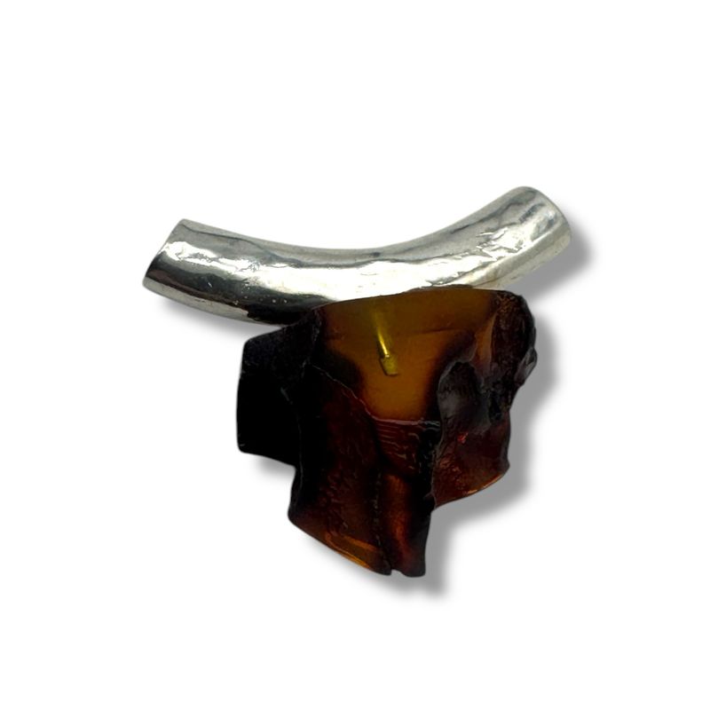 Raw Baltic Amber Rock Sterling Silver Pendant
