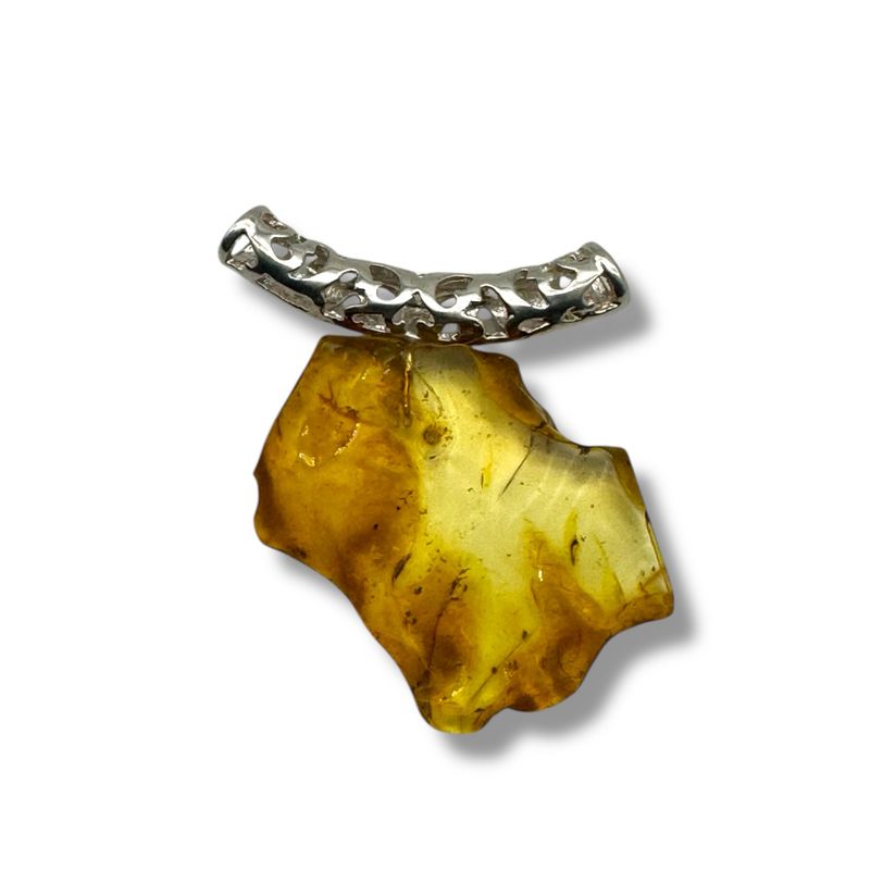 Raw Baltic Amber Rock Sterling Silver Pendant