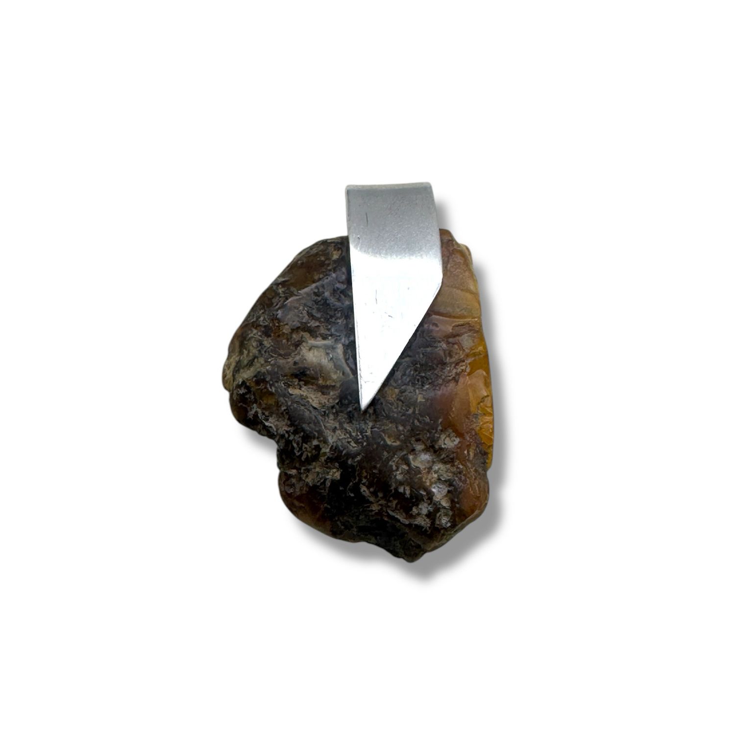 Raw Baltic Amber Rock Sterling Silver Pendant