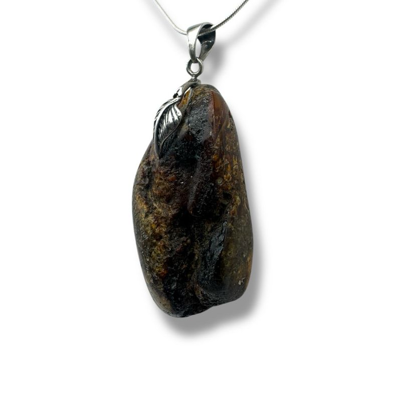 Raw Baltic Amber Rock Sterling Silver Pendant