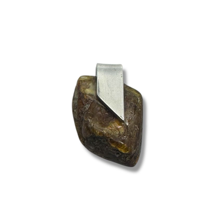 Raw Baltic Amber Rock Sterling Silver Pendant