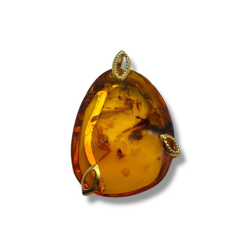 Gold Coated Sterling Silver  Cognac Amber Pendant