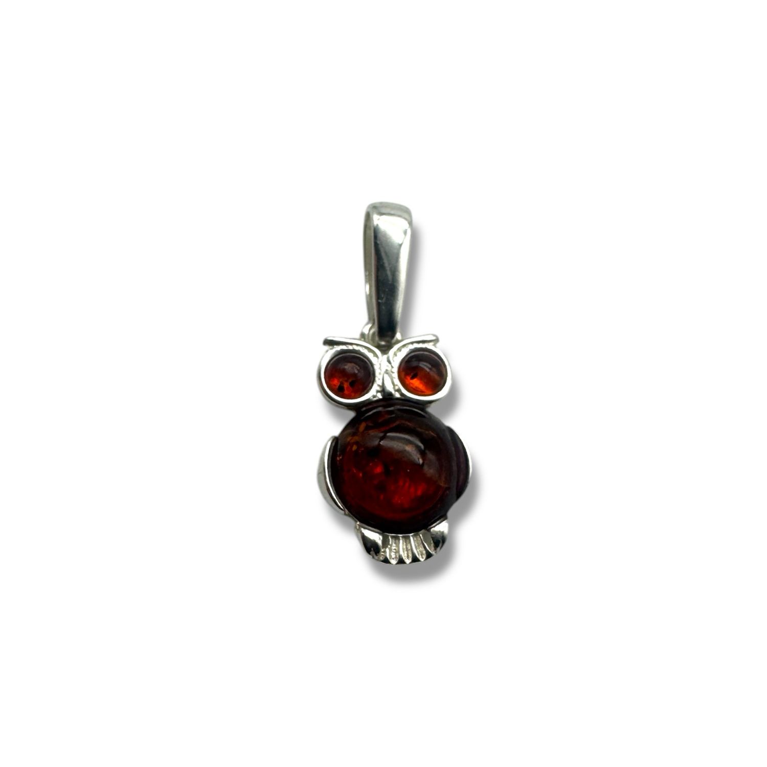 Sterling Silver Cognac Amber Owl Pendant