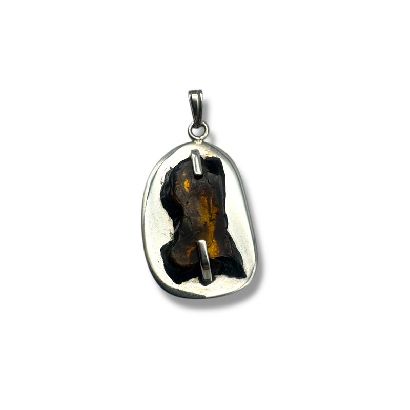 Sterling Silver Dark Cognac Amber Pendant