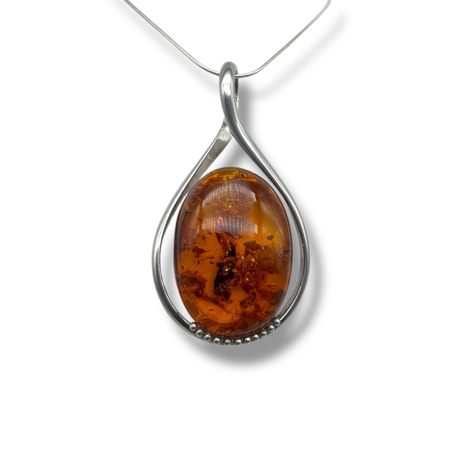 Sterling Silver Cognac Baltic Amber Pendant