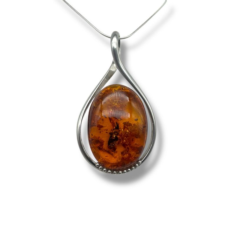 Sterling Silver Cognac Baltic Amber Pendant