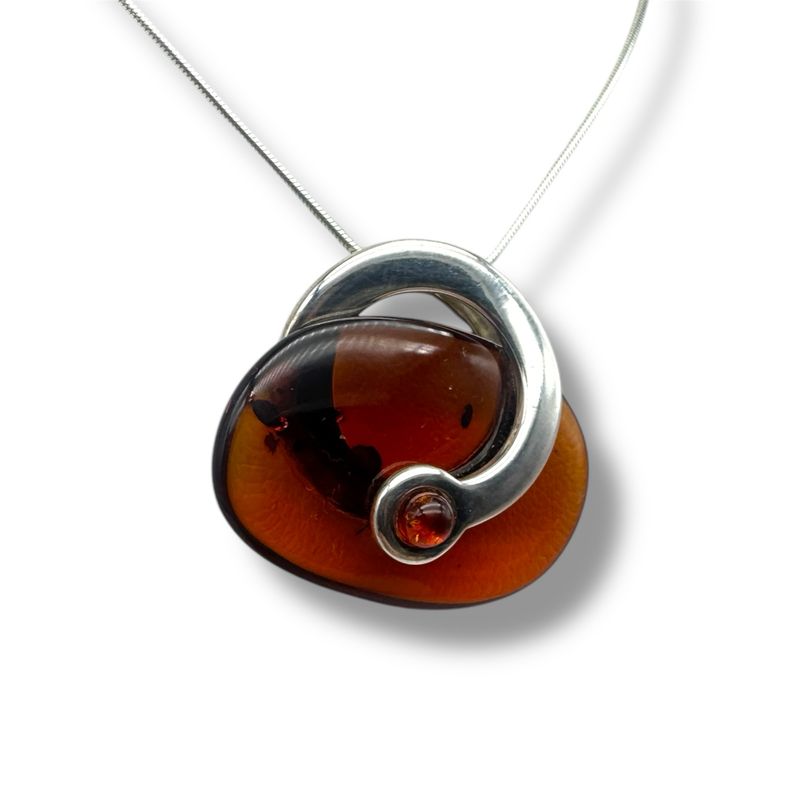 Sterling Silver Cognac Amber Pendant