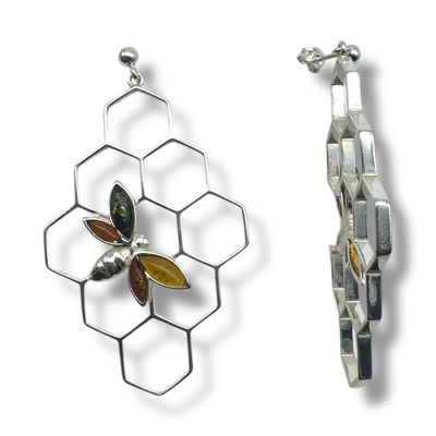 Sterling Silver Multicoloured Amber Dangly Earrings