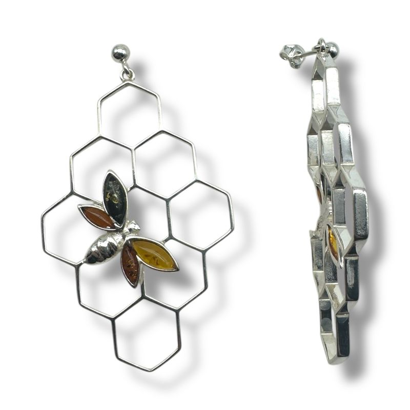 Sterling Silver Multicoloured Amber Dangly Earrings