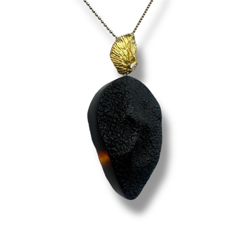 Gold Coated Sterling Silver Black Amber &amp; Zircon Necklace
