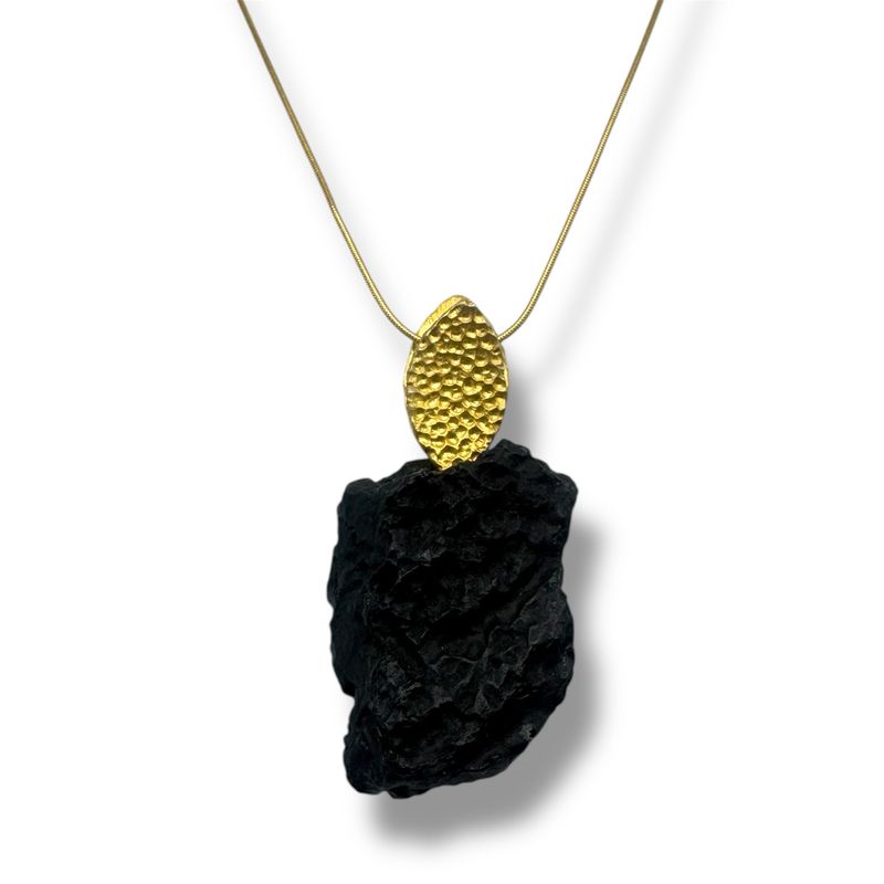 Gold Coated Sterling Silver Black Amber Necklace