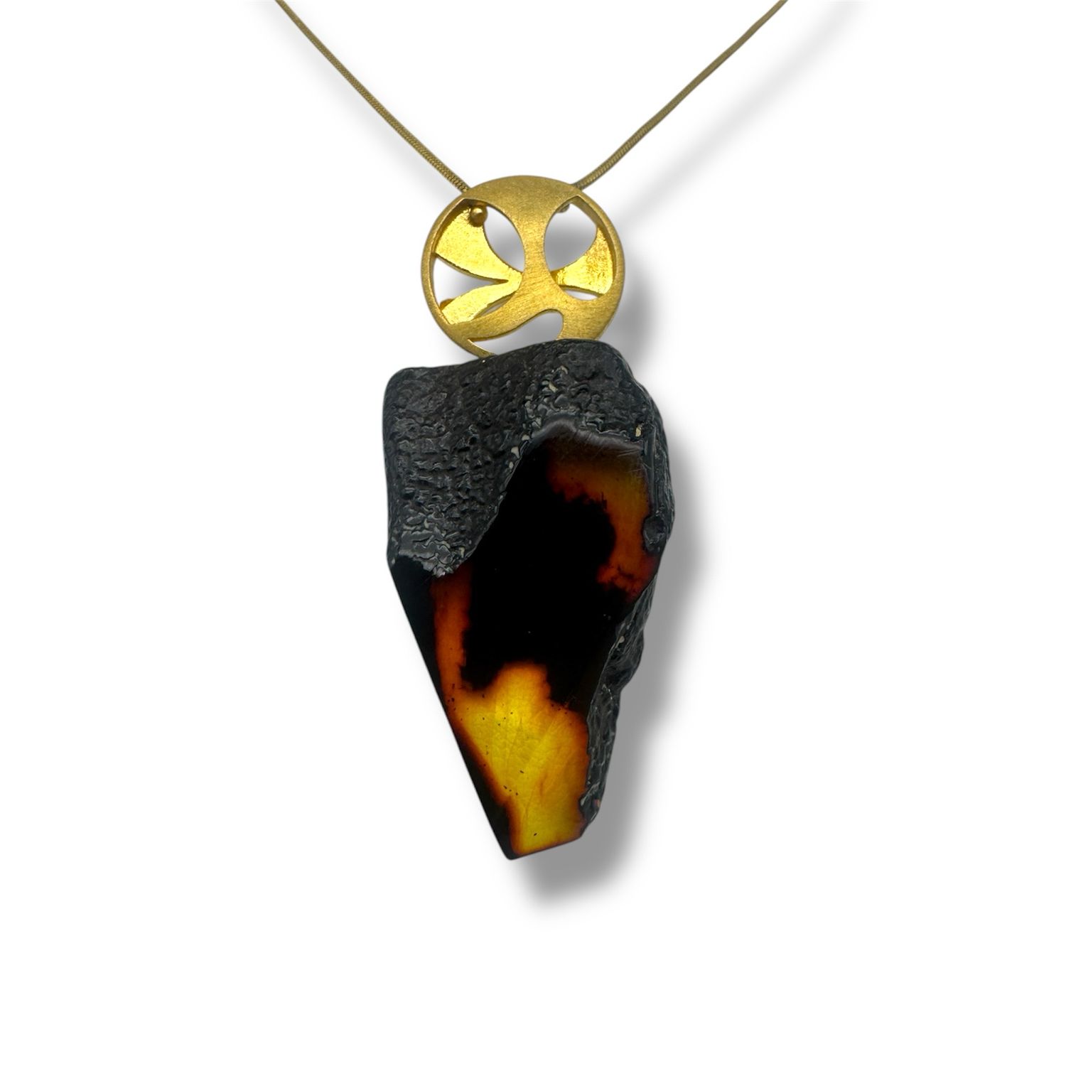Gold Coated Sterling Silver Black Amber Necklace